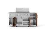 NewAge Outdoor Kitchens Outdoor Grill Island Stainless-Steel Louvered Doors 6-Piece Cabinet Set with Casters and 1-Door, Grill Cabinet, Performance Grill, Side Burner and Dekton in Aeris Countertop - (Liquid Propane) 