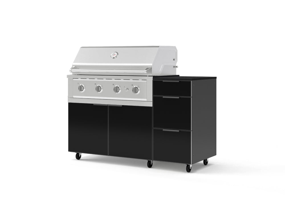 NewAge Outdoor Kitchens Outdoor Grill Island Aluminum 4-Piece Cabinet Set with Casters and 3-Drawer, Grill Cabinet, Performance Grill and Dekton in Sirius Countertop - (Liquid Propane) | Garage Giant