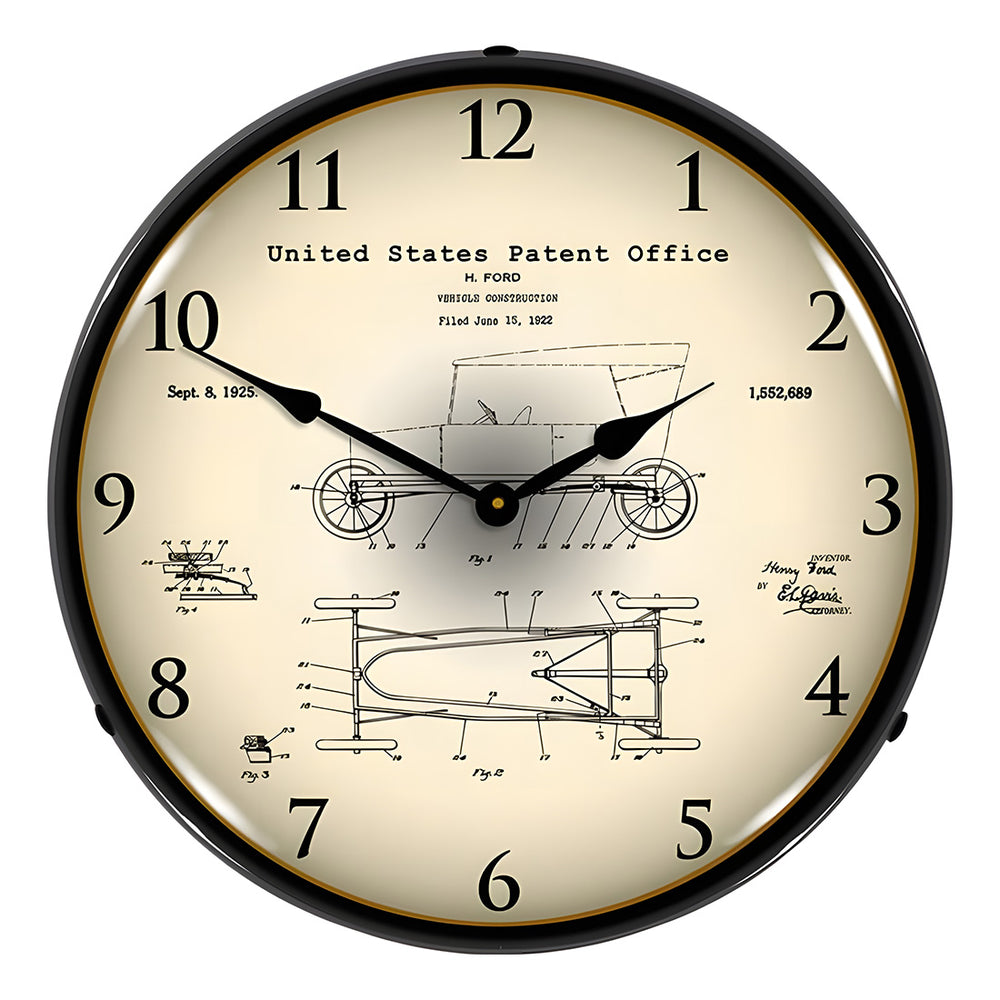 Collectable Sign and Clock 1922 Henry Ford Vehicle Construction Patent Blueprint Backlit Wall Clock-22041286-Garage Giant