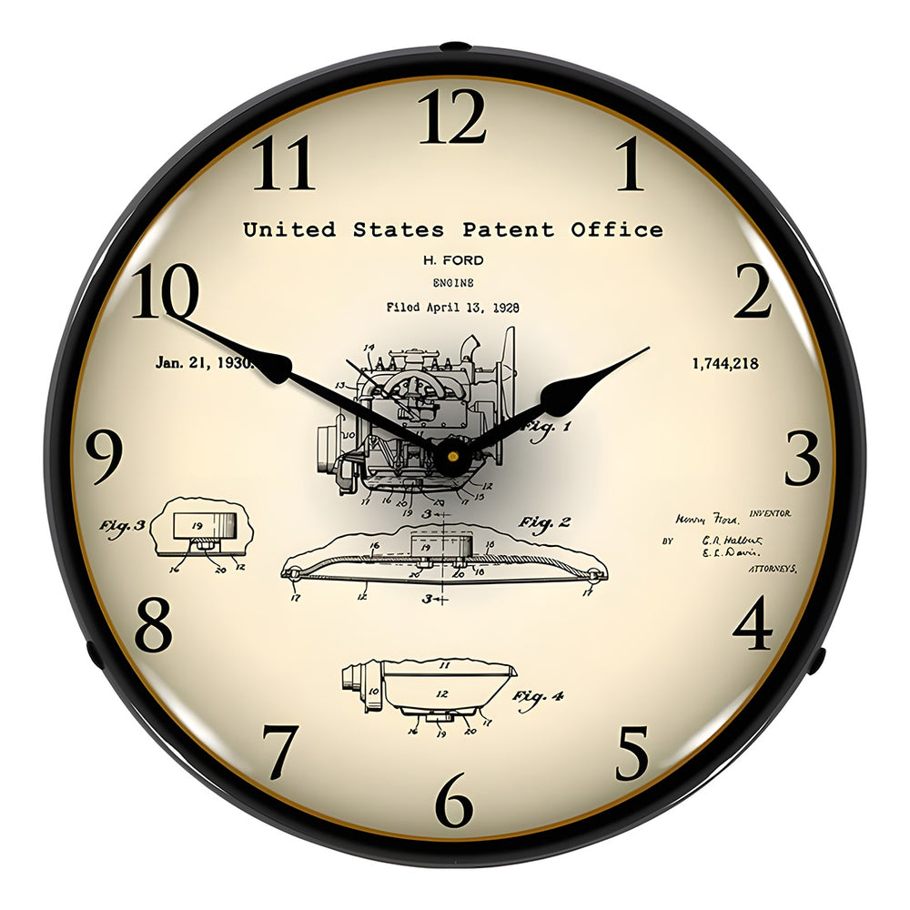 Collectable Sign and Clock 1928 Henry Ford Engine Patent Blueprint Backlit Wall Clock-22041288-Garage Giant