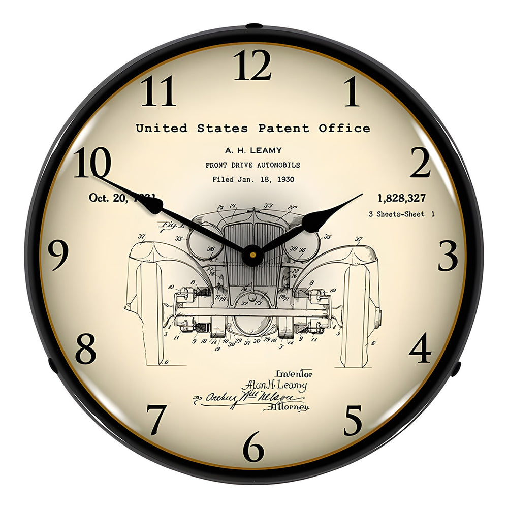1930 L-29 Cord A.H. Leamy Front Wheel Drive Patent Blueprint Backlit Wall Clock