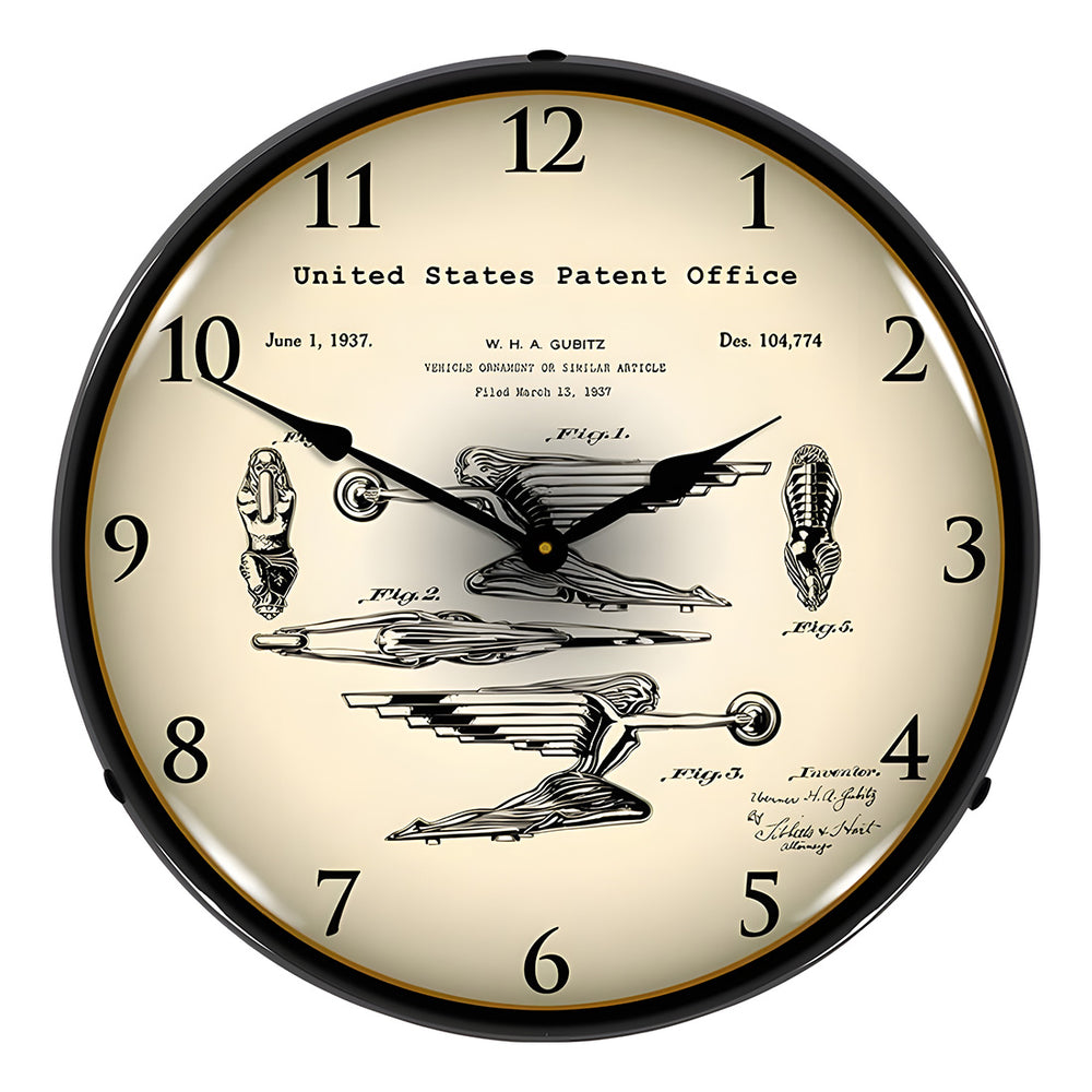 Collectable Sign and Clock 1937 Packard Radiator Cap Hood Ornament Patent Blueprint Backlit Wall Clock-22041291-Garage Giant