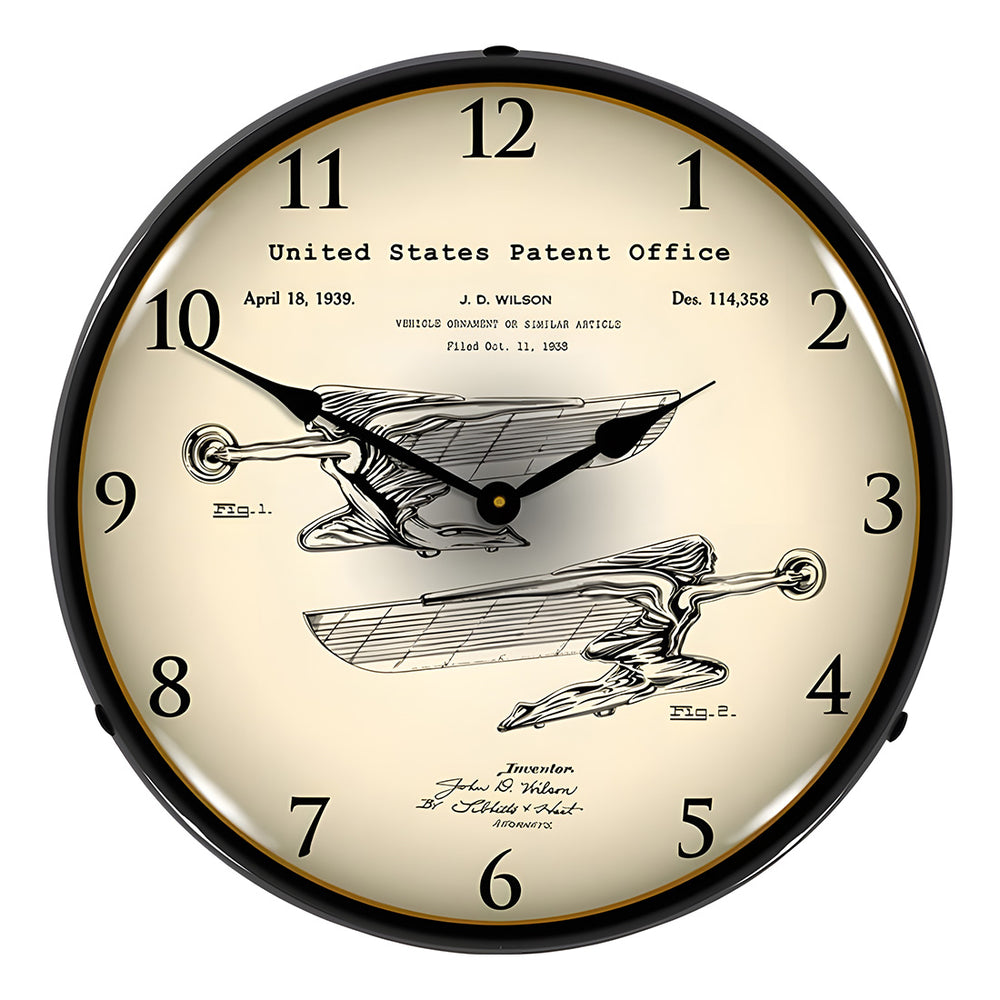 Collectable Sign and Clock 1939 Packard Radiator Cap Hood Ornament Patent Blueprint Backlit Wall Clock-22041292-Garage Giant