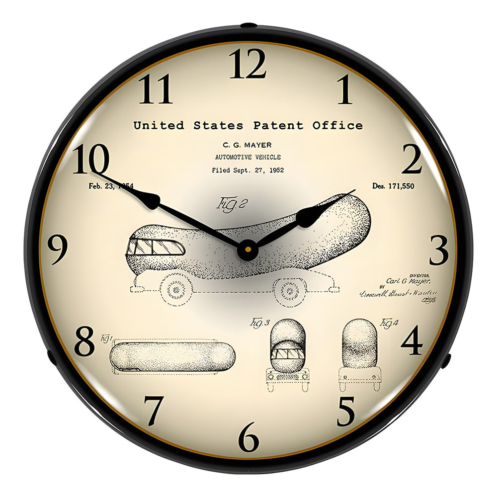 Collectable Sign and Clock 1952 Oscar Mayer Wienermobile Patent Blueprint Backlit Wall Clock