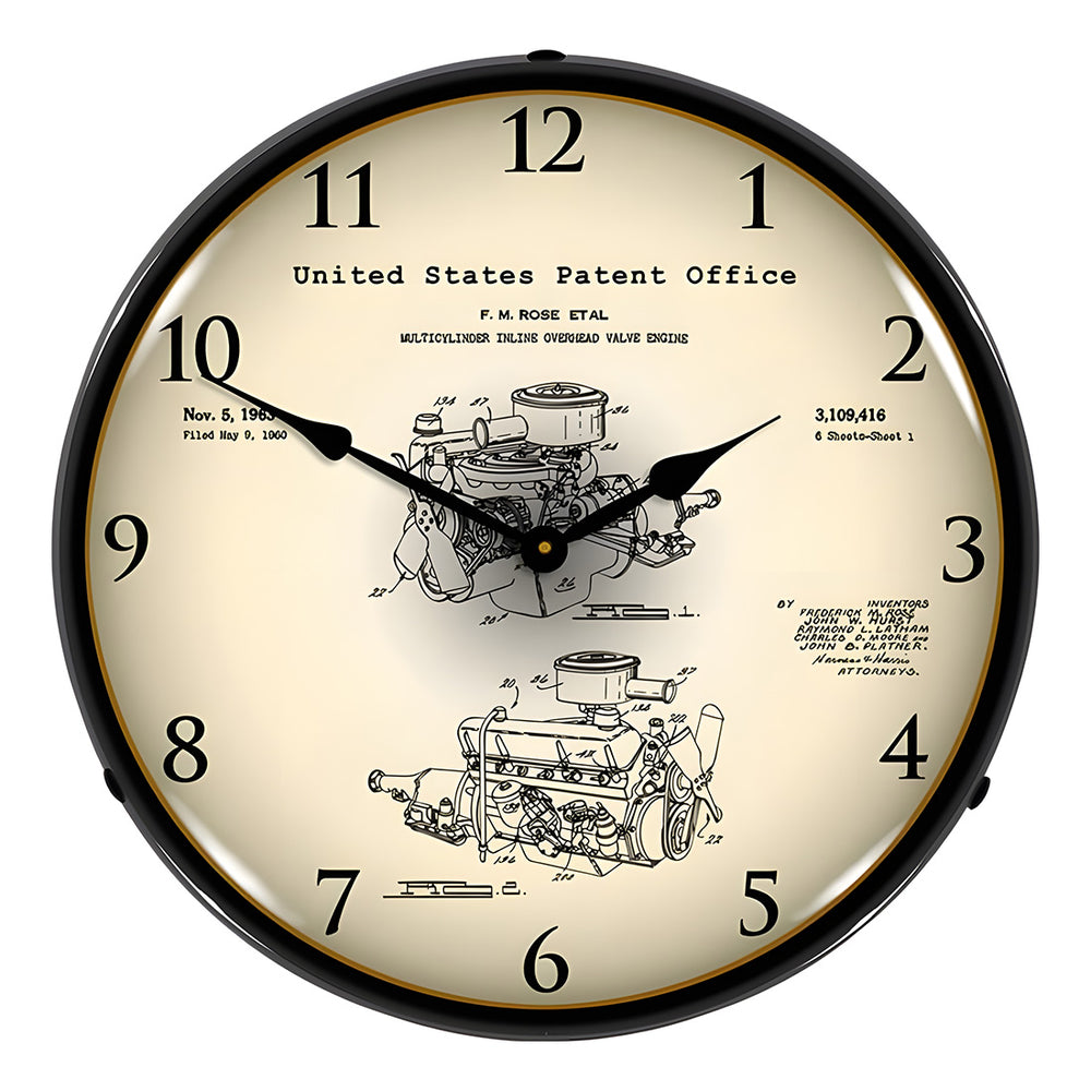Collectable Sign and Clock 1960 Chrysler 220 Slant Six Engine Patent Blueprint Backlit Wall Clock-22041298-Garage Giant