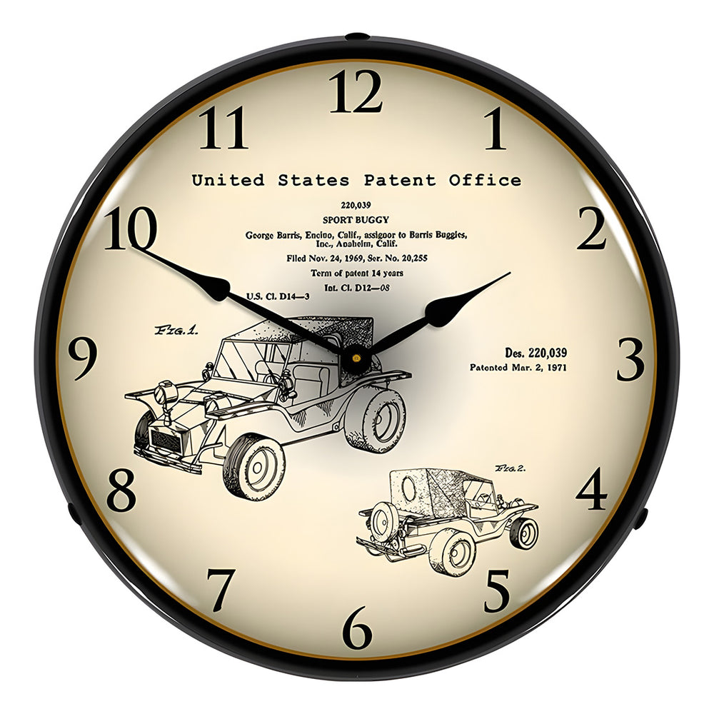 Collectable Sign and Clock 1971 George Barris Sport Buggy Patent Blueprint Backlit Wall Clock