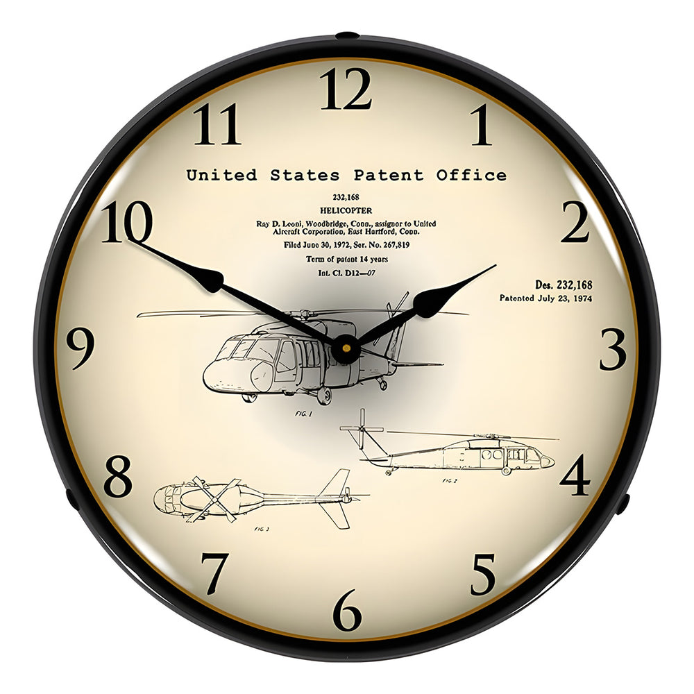 Collectable Sign and Clock 1972 Sikorsky UH-60 Black Hawk Patent Blueprint Backlit Wall Clock-22041300-Garage Giant
