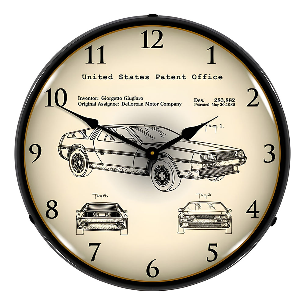 Collectable Sign and Clock 1981 DeLorean Patent Blueprint Backlit Wall Clock-22041301-Garage Giant
