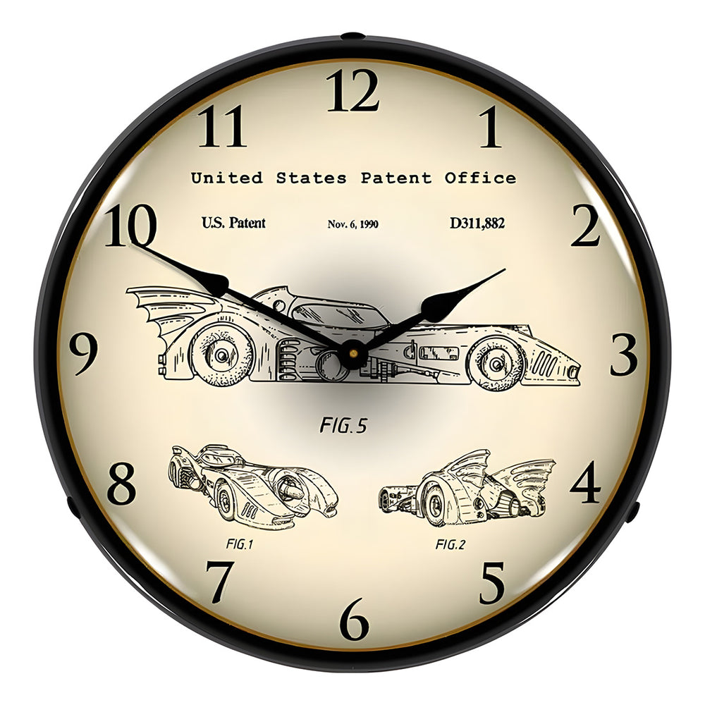 Collectable Sign and Clock 1990 Batmobile Patent Blueprint Backlit Wall Clock-22041302-Garage Giant
