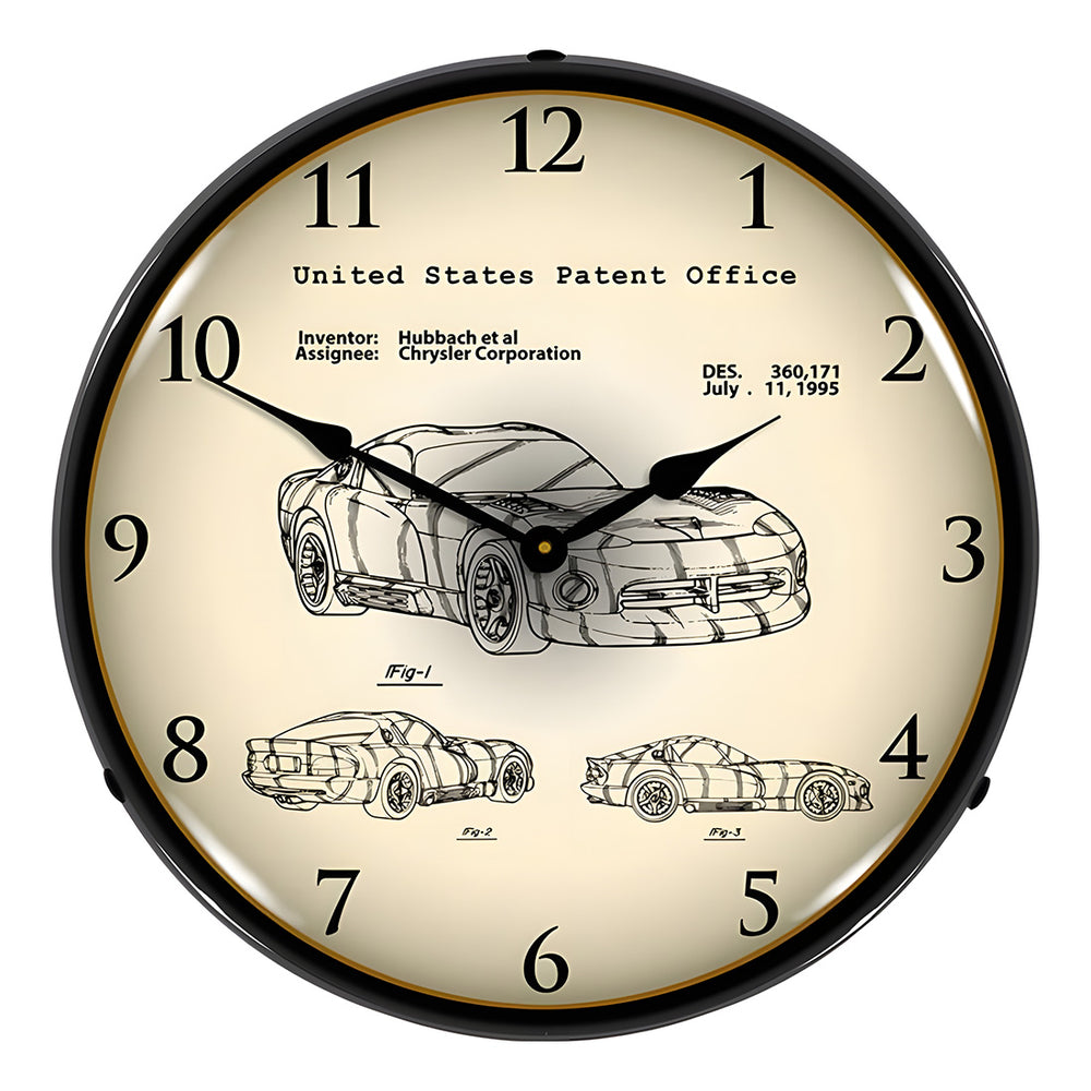 Collectable Sign and Clock 1996 Dodge Viper SRT Patent Blueprint Backlit Wall Clock-22041303-Garage Giant