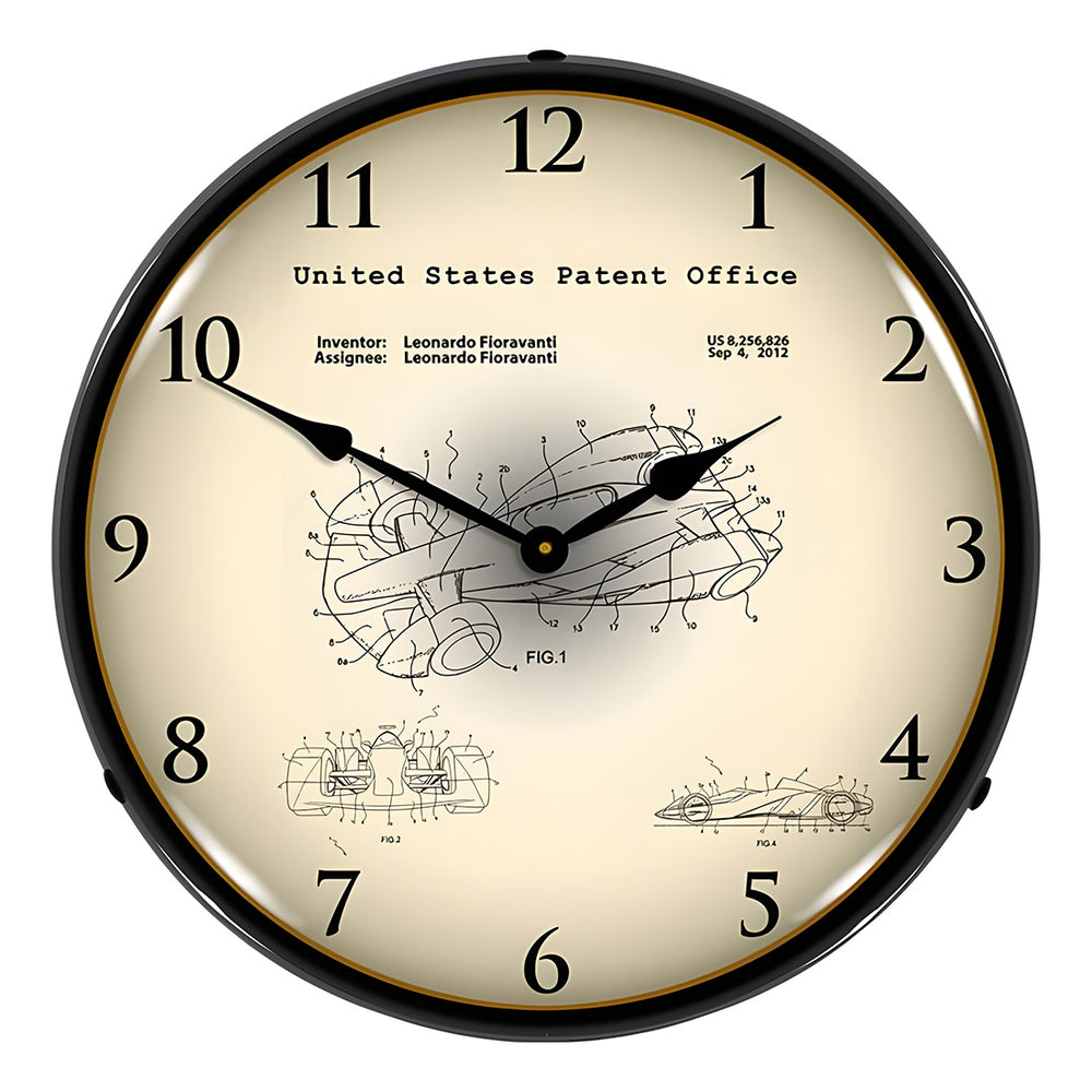 Collectable Sign and Clock 2012 Ferrari Formula One Racing Patent Blueprint Backlit Wall Clock-22041304-Garage Giant