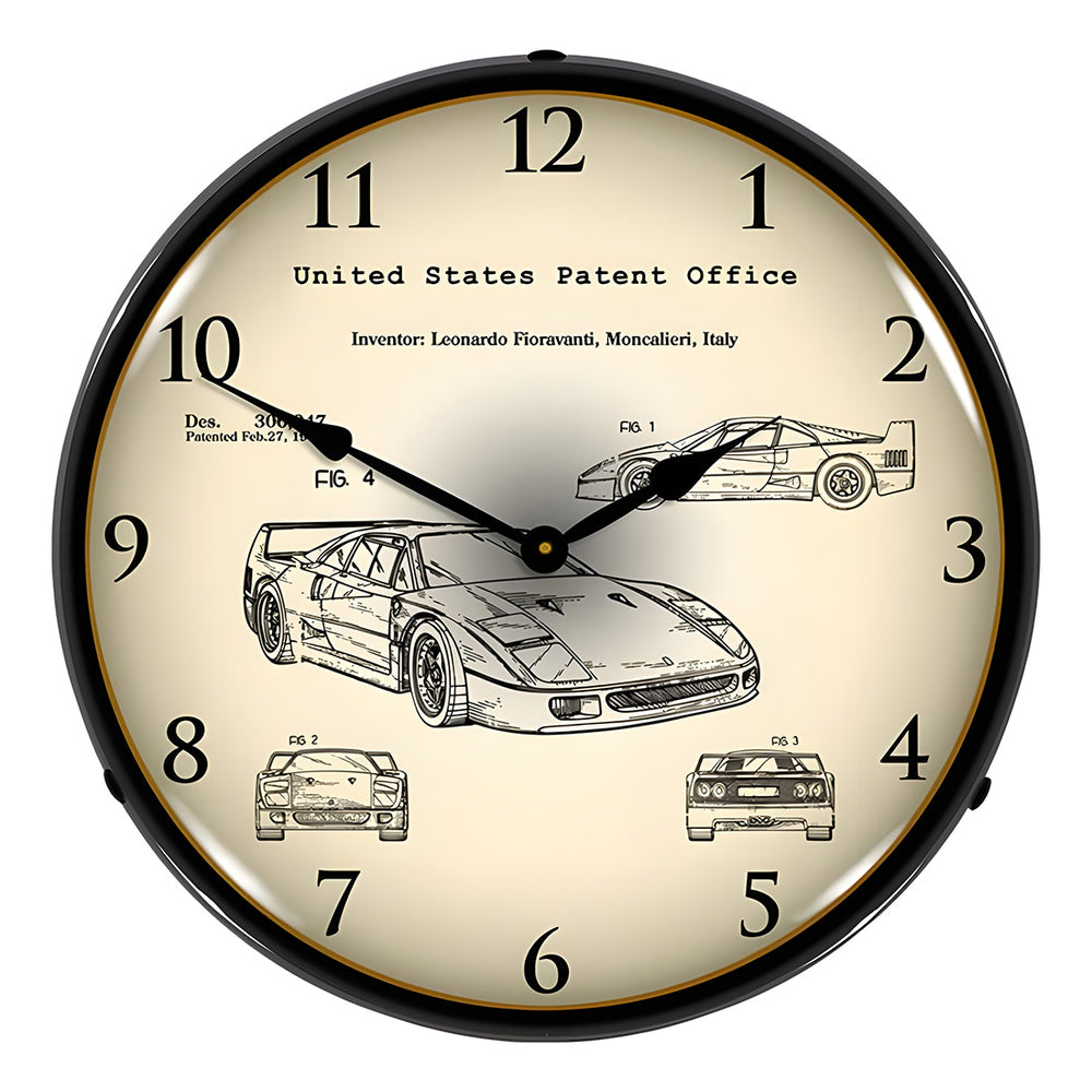 Collectable Sign and Clock Ferrari F40 Patent Blueprint Backlit Wall Clock-22041305-Garage Giant