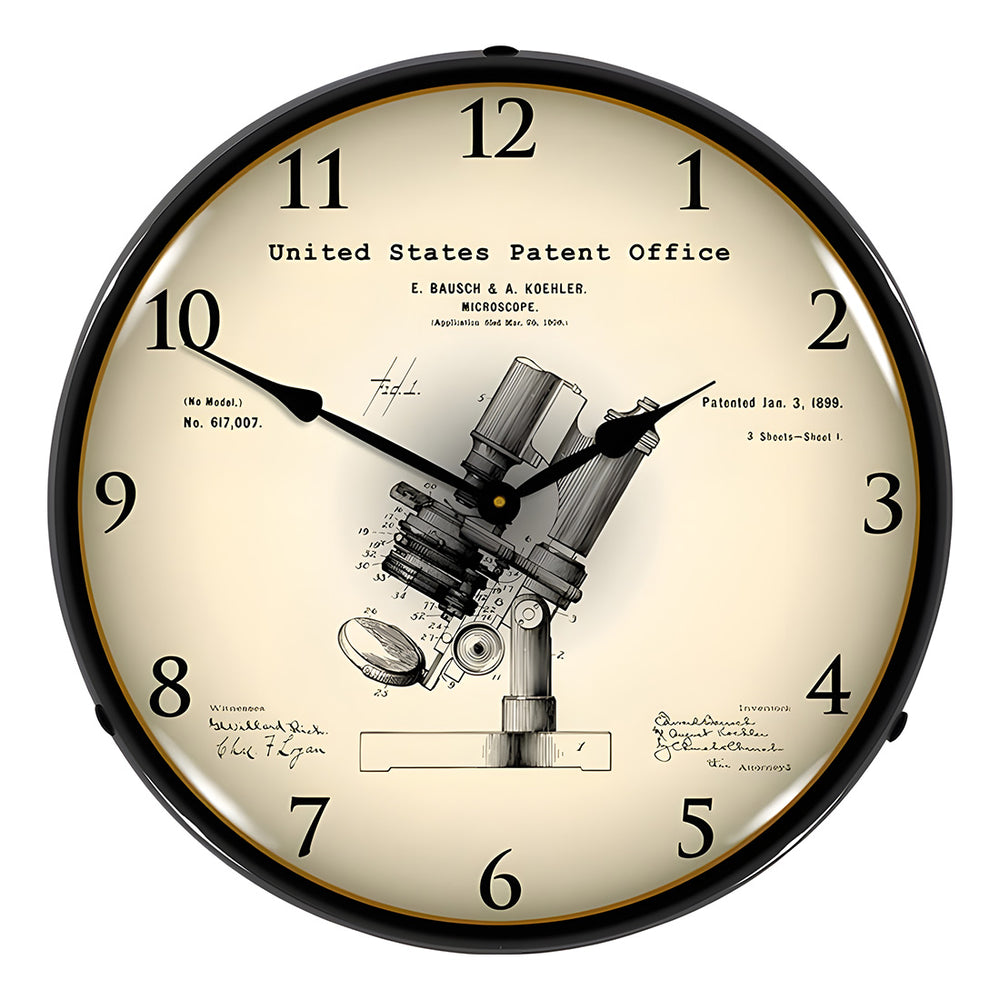 Collectable Sign and Clock 1899 Bausch Microscope Patent Blueprint Backlit Wall Clock-22041311-Garage Giant