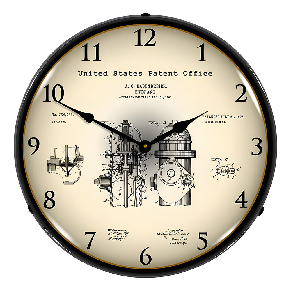 Collectable Sign and Clock 1903 Fire Hydrant Patent Blueprint Backlit Wall Clock