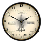 Collectable Sign and Clock 1916 Howard Hughes Oil Drilling Rig Patent Blueprint Backlit Wall Clock-22041318-Garage Giant 