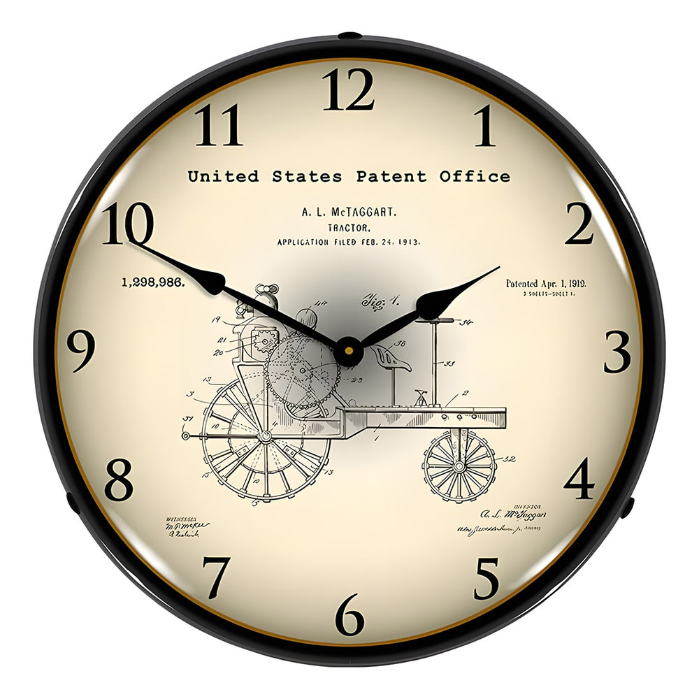 Collectable Sign and Clock 1919 Antique Tractor Patent Blueprint Backlit Wall Clock-22041320-Garage Giant
