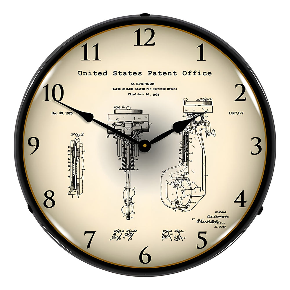 Collectable Sign and Clock 1925 Evinrude Outboard Motor Patent Blueprint Backlit Wall Clock-22041321-Garage Giant