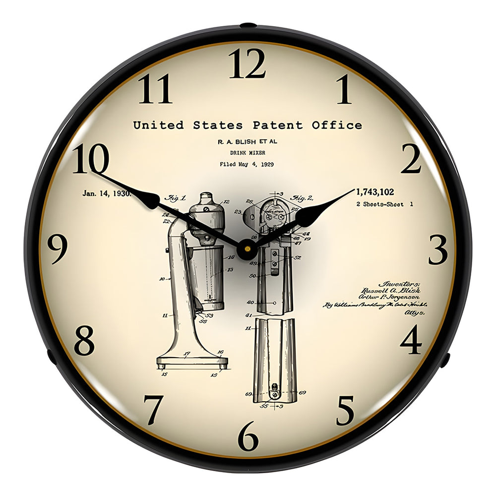 Collectable Sign and Clock 1929 Soda Fountain Drink Mixer Patent Blueprint Backlit Wall Clock-22041322-Garage Giant