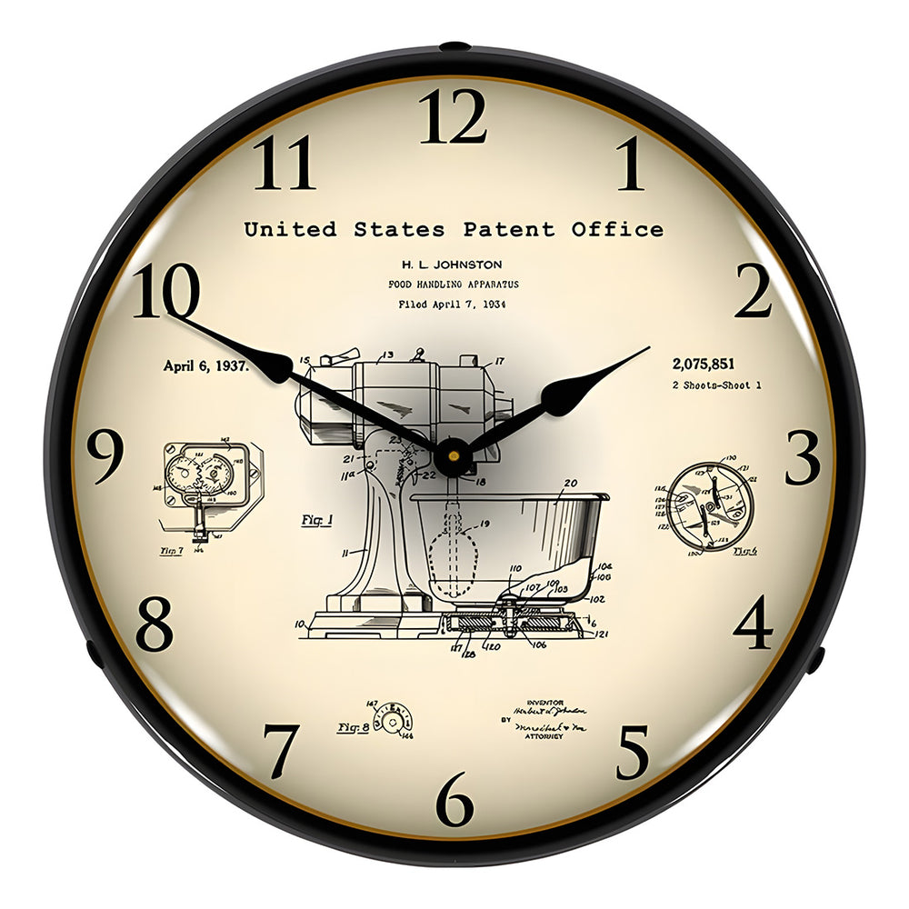 Collectable Sign and Clock 1934 Kitchen Mixer Patent Blueprint Backlit Wall Clock-22041323-Garage Giant