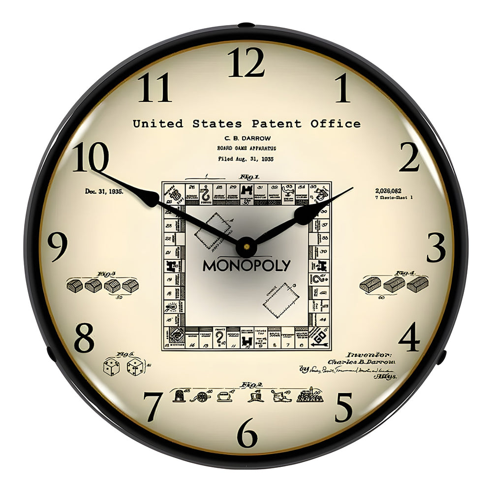 Collectable Sign and Clock 1935 Monopoly Game Patent Blueprint Backlit Wall Clock-22041324-Garage Giant