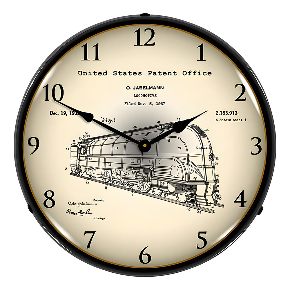 Collectable Sign and Clock 1937 Jabelmann Locomotive Patent Blueprint Backlit Wall Clock-22041325-Garage Giant