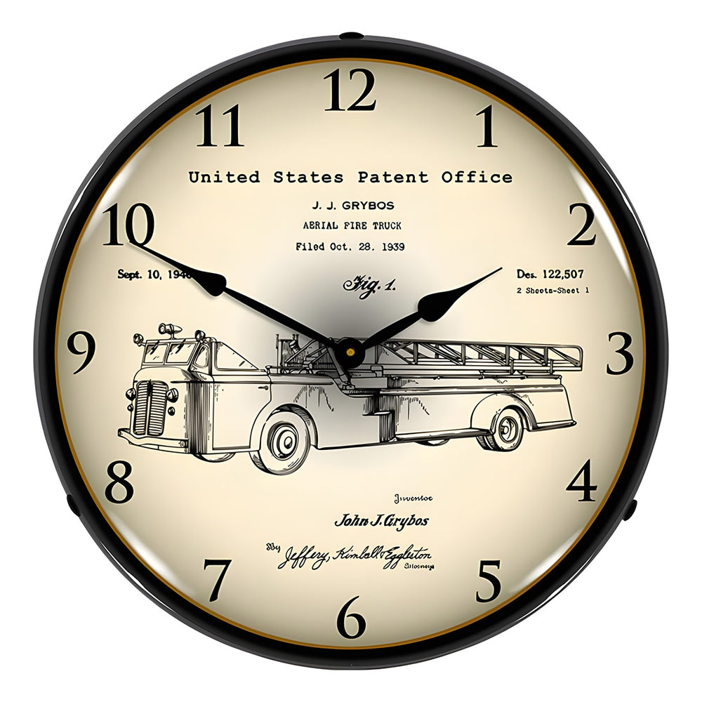Collectable Sign and Clock 1939 Fire Truck Patent Blueprint Backlit Wall Clock-22041326-Garage Giant