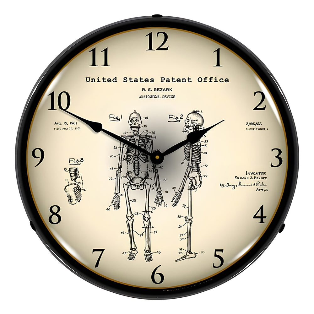 Collectable Sign and Clock 1959 Anatomical Skeleton Patent Blueprint Backlit Wall Clock-22041328-Garage Giant
