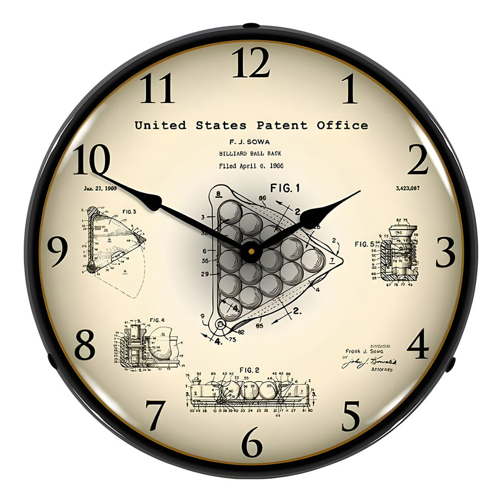 Collectable Sign and Clock 1966 Billiards Ball Rack Blueprint Backlit Wall Clock-22041330-Garage Giant