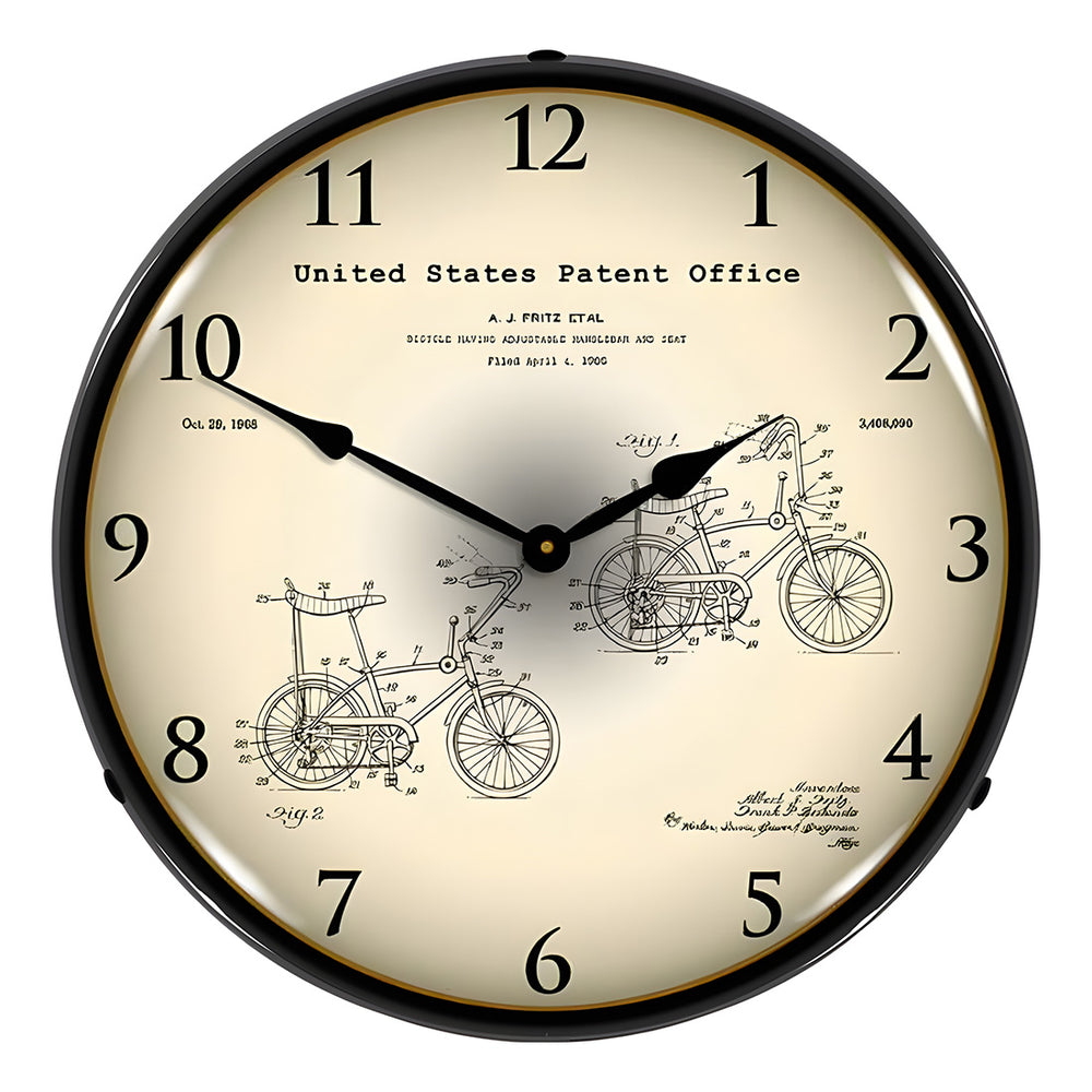 Collectable Sign and Clock 1968 Stingray Bicycle Patent Blueprint Backlit Wall Clock-22041331-Garage Giant