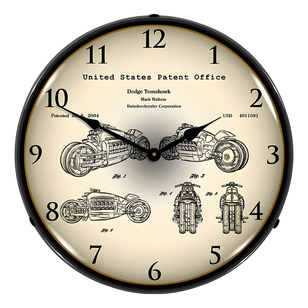 Collectable Sign and Clock 2003 Dodge Tomahawk V12 Patent Blueprint Backlit Wall Clock-22041332-Garage Giant