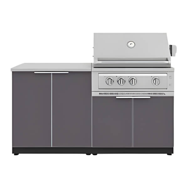 NewAge Outdoor Kitchens Aluminum Slate Grey 4-Piece Outdoor Kitchen Set with 33-Inch Natural Gas Platinum Grill-67266-Garage Giant