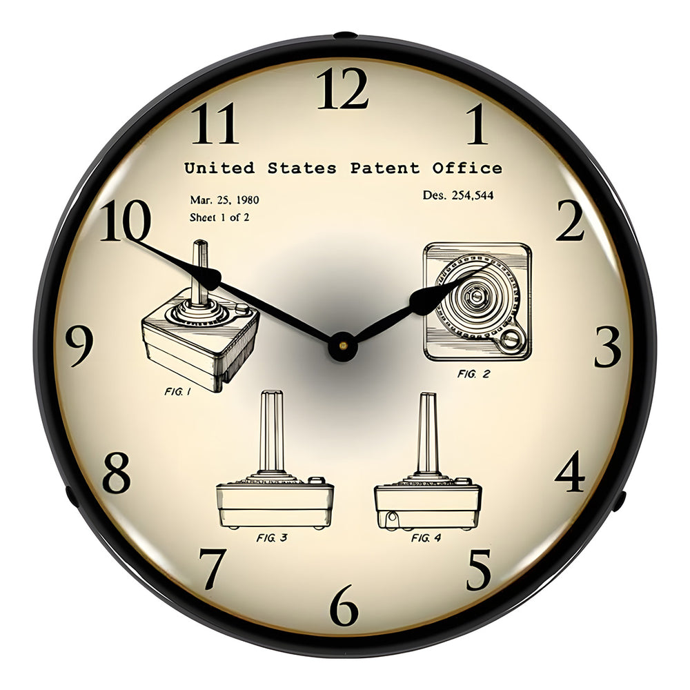 Collectable Sign and Clock 1980 Atari 2600 Joystick Controller Patent Blueprint Backlit Wall Clock-22091343-Garage Giant