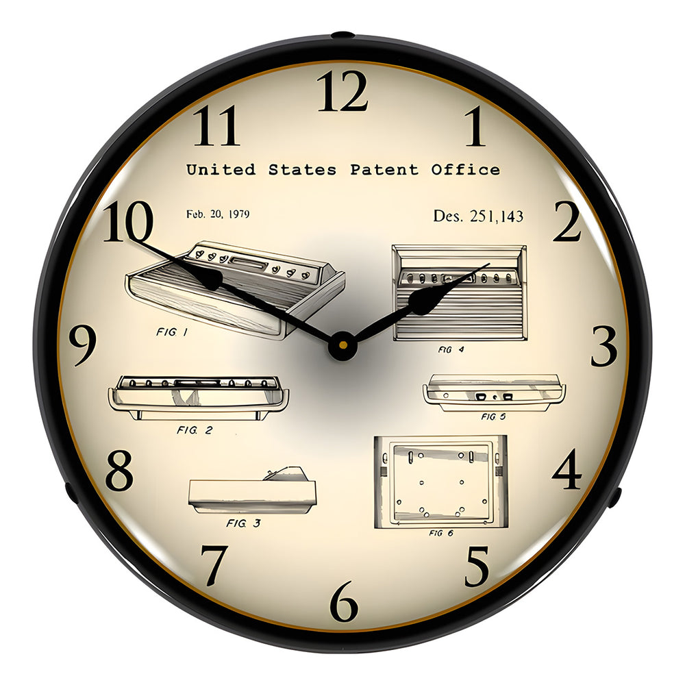 Collectable Sign and Clock 1979 Atari 2600 Video Game Console Patent Blueprint Backlit Wall Clock-22091344-Garage Giant