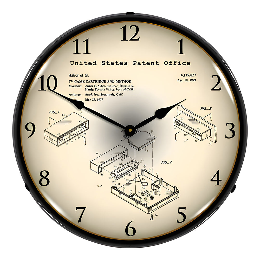 Collectable Sign and Clock 1977 Atari TV Game Cartridge Patent Blueprint Backlit Wall Clock-22091345-Garage Giant
