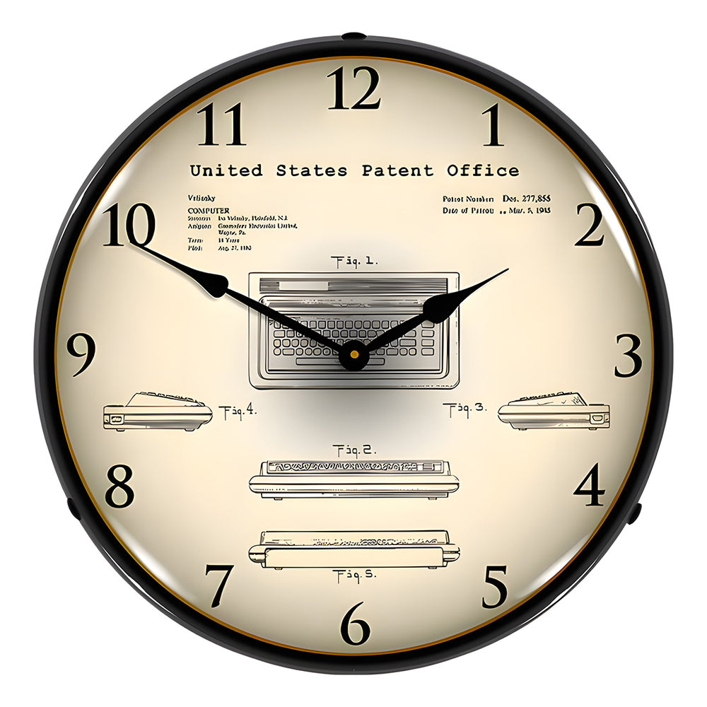 Collectable Sign and Clock 1982 Commodore 64 Computer Patent Blueprint Backlit Wall Clock-22091346-Garage Giant