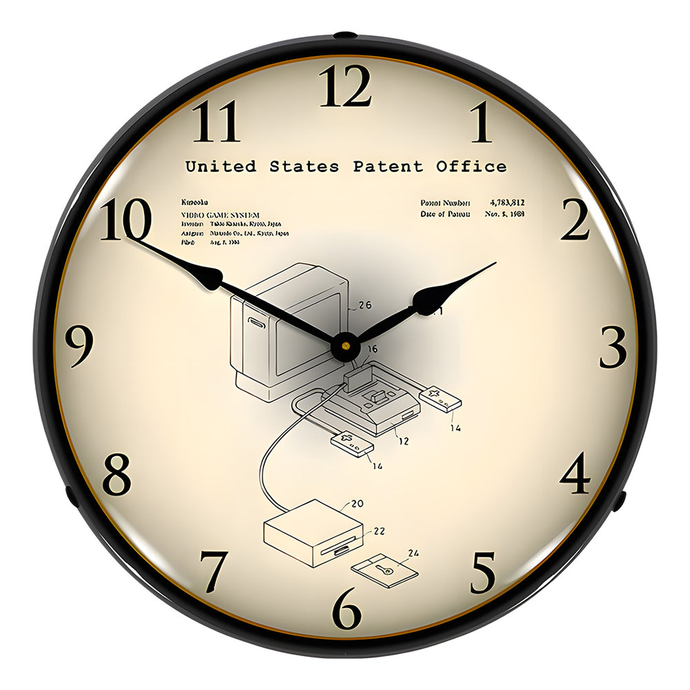 Collectable Sign and Clock 1986 Famicon Video Game System Patent Blueprint Backlit Wall Clock-22091347-Garage Giant