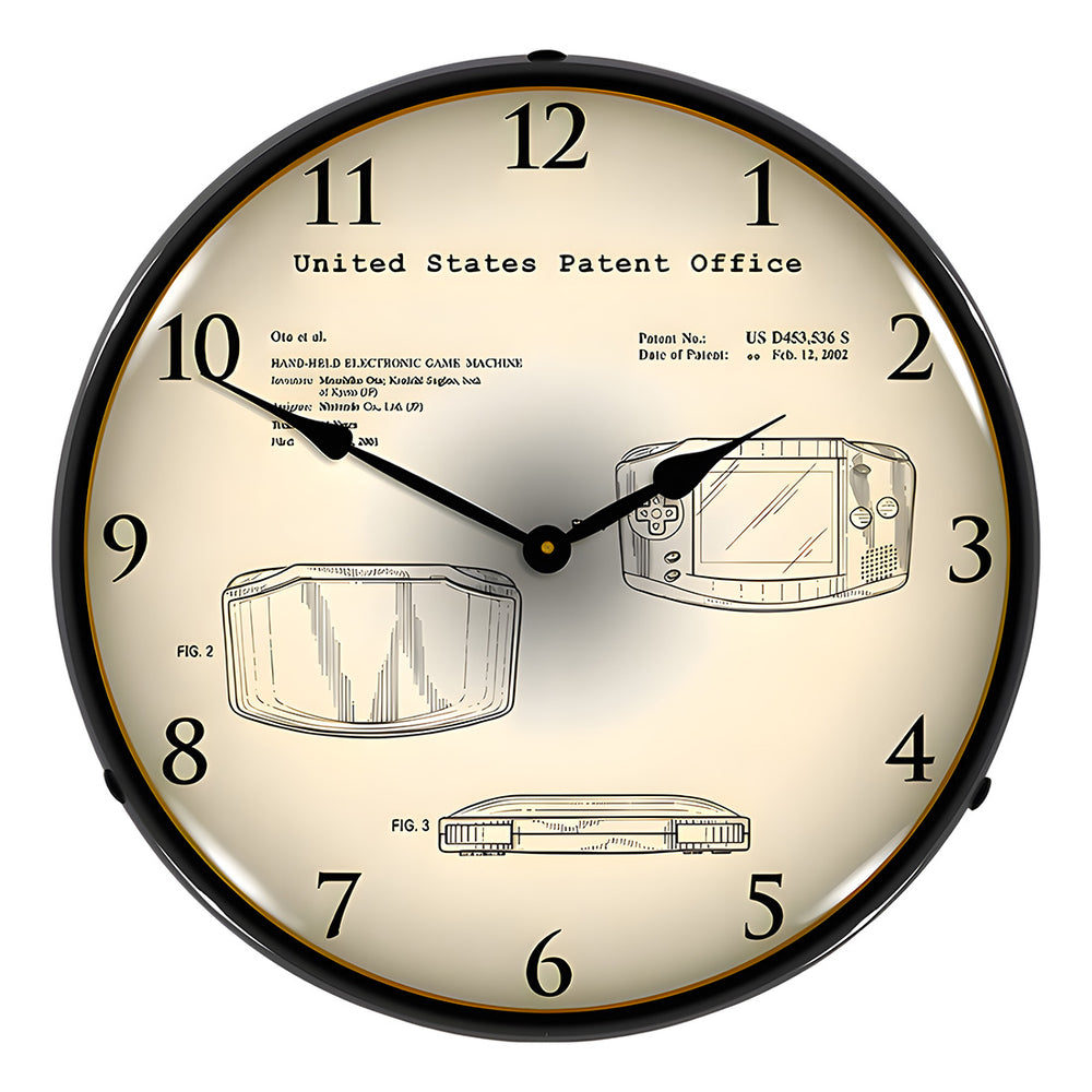 Collectable Sign and Clock 2001 Game Boy Advance Hand Held Electronic Game Patent Blueprint Backlit Wall Clock-22091348-Garage Giant