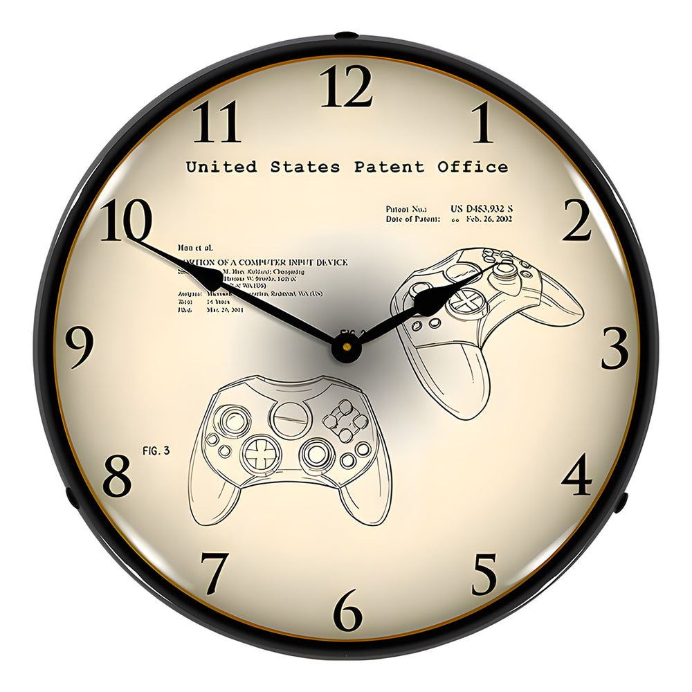 Collectable Sign and Clock 2001 Microsoft Xbox Controller Patent Blueprint Backlit Wall Clock-22091349-Garage Giant