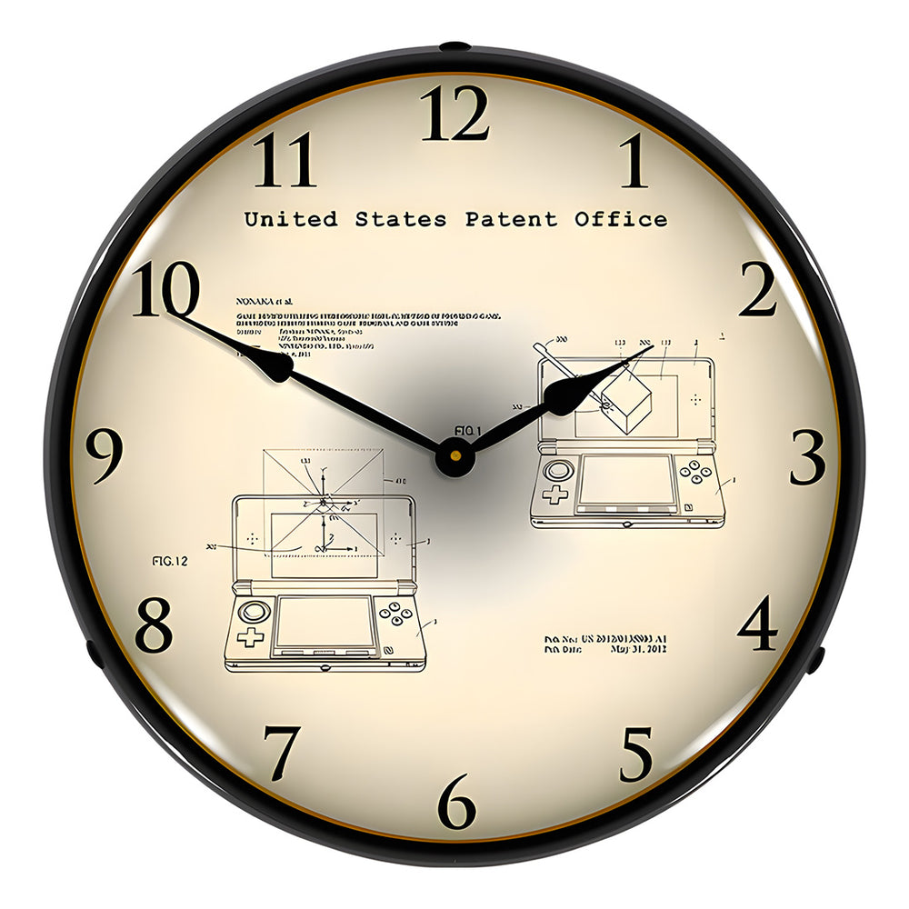 Collectable Sign and Clock 2011 Nintendo 3DS Patent Blueprint Backlit Wall Clock-22091351-Garage Giant