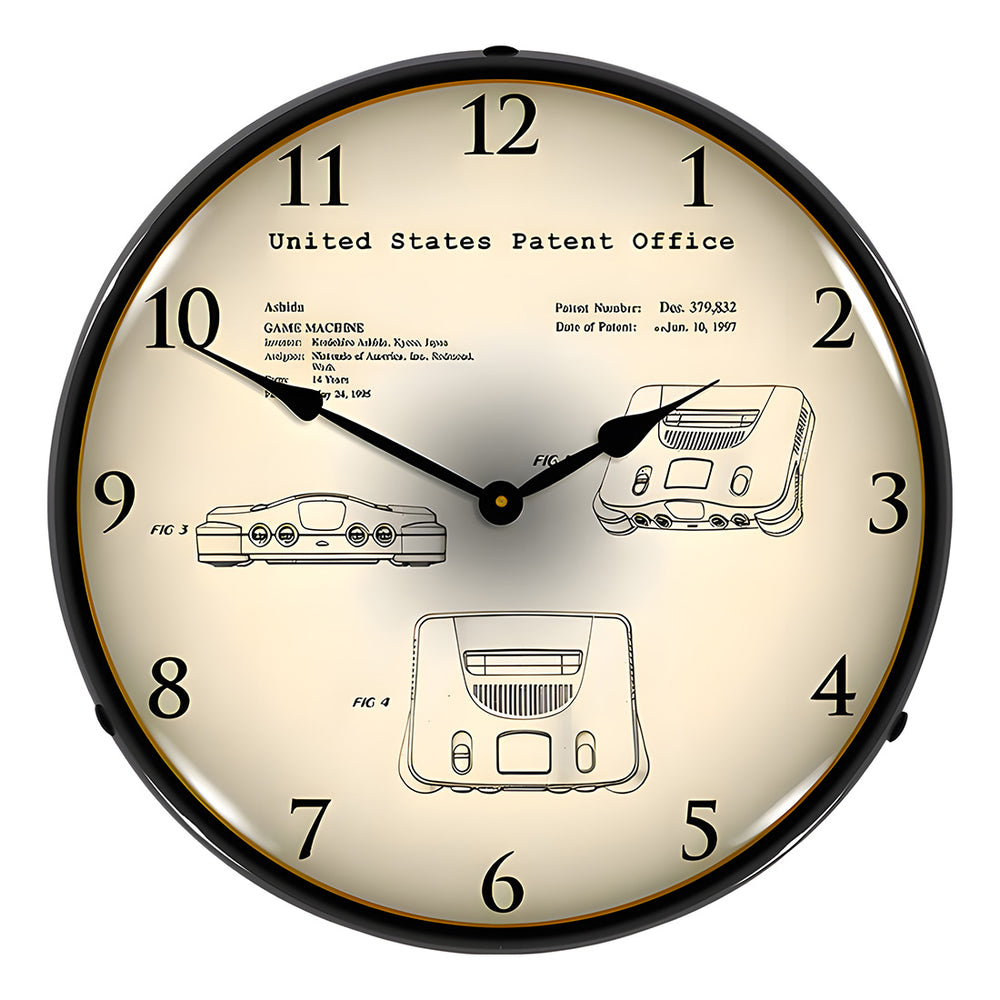 Collectable Sign and Clock 1995 Nintendo 64 Game Cartridge Patent Blueprint Backlit Wall Clock