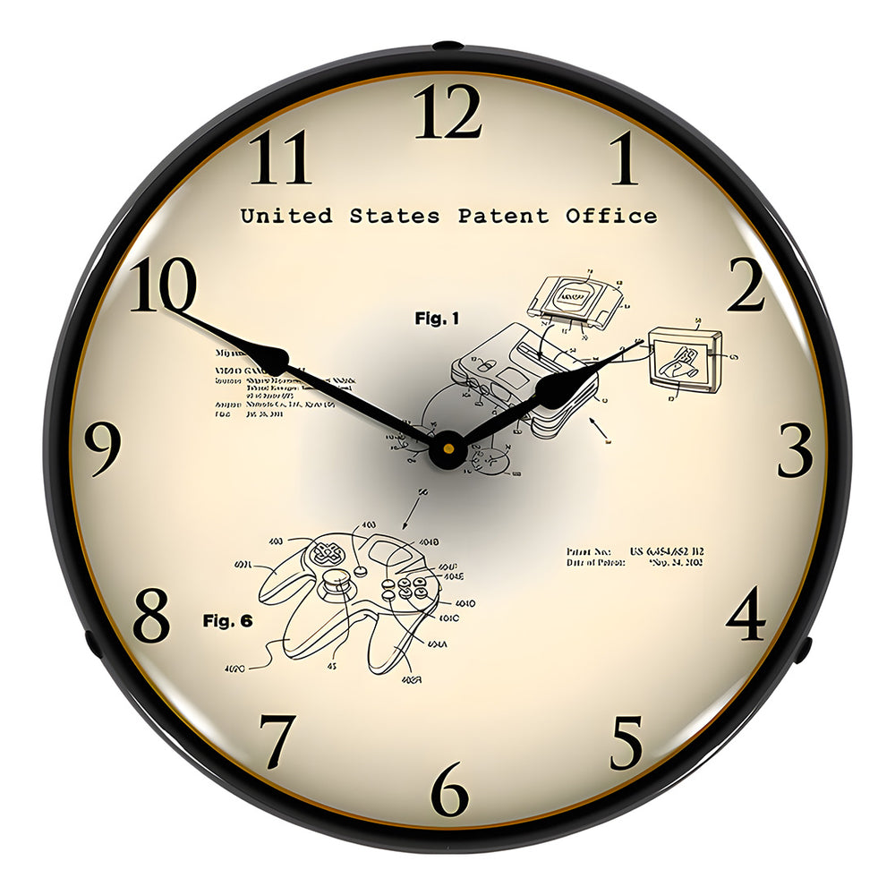 Collectable Sign and Clock 2001 Nintendo 64 Game System and Controller Patent Blueprint Backlit Wall Clock-22091354-Garage Giant