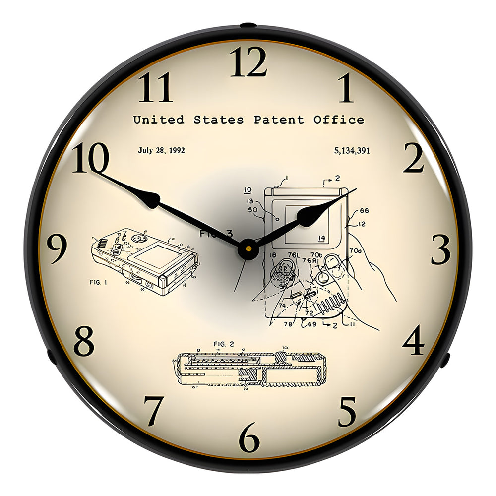 Collectable Sign and Clock 1993 Nintendo Game Boy Patent Blueprint Backlit Wall Clock-22091356-Garage Giant