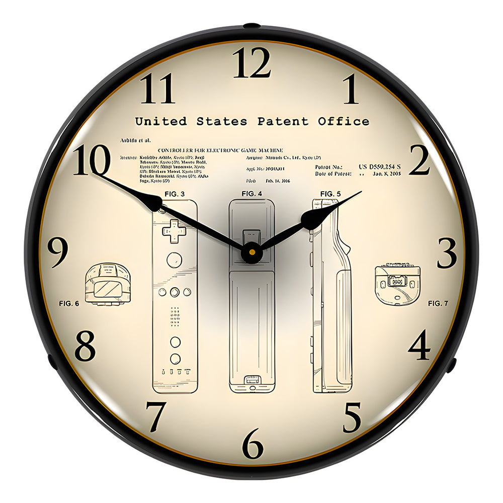 Collectable Sign and Clock 2006 Nintendo Wii Controllers Patent Blueprint Backlit Wall Clock-22091359-Garage Giant