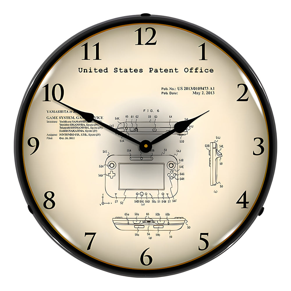 Collectable Sign and Clock 2012 Nintendo Wii U Patent Blueprint Backlit Wall Clock-22091361-Garage Giant