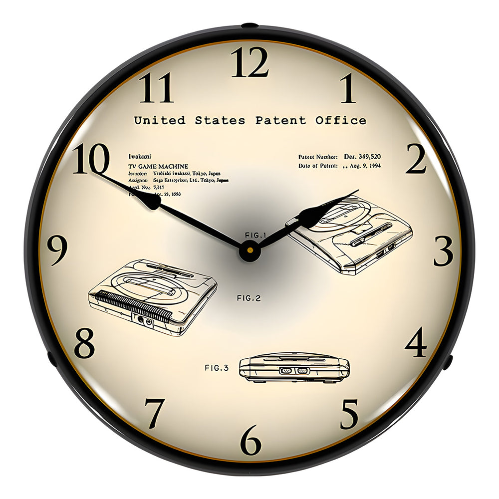 Collectable Sign and Clock 1993 Sega Mega Patent Blueprint Backlit Wall Clock-22091365-Garage Giant
