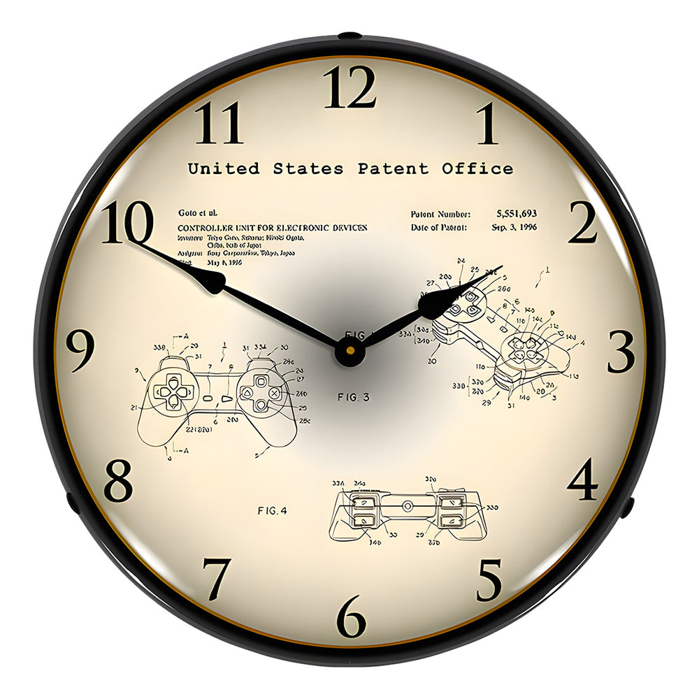 Collectable Sign and Clock 1995 Sony PS1 Controller Patent Blueprint Backlit Wall Clock-22091367-Garage Giant