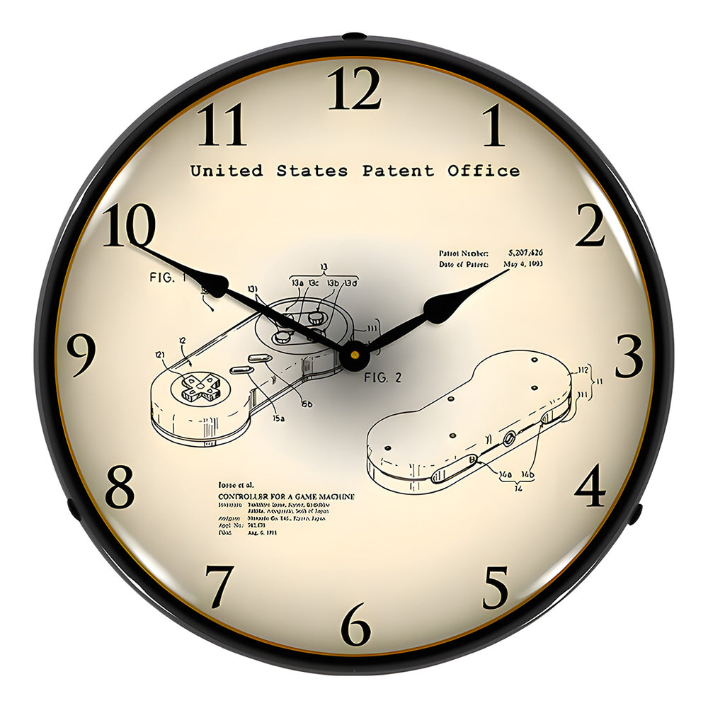 Collectable Sign and Clock 1991 Super Nintendo Controller Patent Blueprint Backlit Wall Clock-22091368-Garage Giant