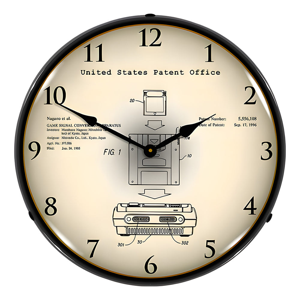 Collectable Sign and Clock 1995 Super Nintendo Patent Blueprint Backlit Wall Clock-22091369-Garage Giant