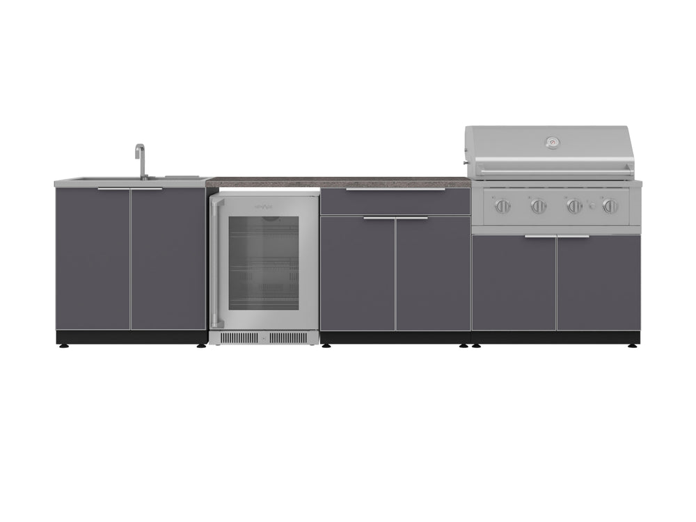 NewAge Outdoor Kitchens Aluminum 6-Piece Cabinet Set with Sink, Bar, Grill Cabinet, Performance Grill, Countertop and Fridge-72058-Garage Giant