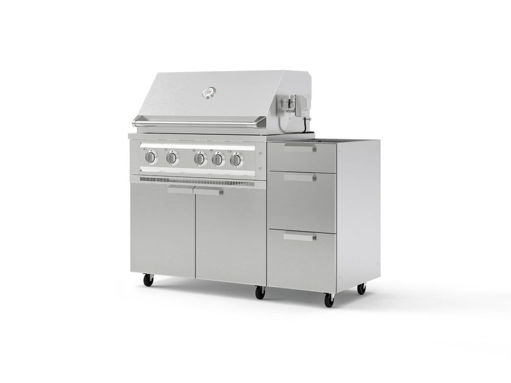 NewAge Outdoor Kitchens Outdoor Grill Island Stainless-Steel 3-Piece Cabinet Set with Casters and 3-Drawer, Grill Cabinet and Platinum Grill - (Liquid Propane) | Garage Giant